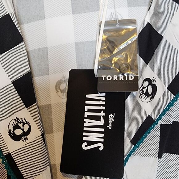6X 30W Torrid Black Teal Disney Villains Set Gingham Poplin Top Tulle Skirt Midi - Picture 8 of 16